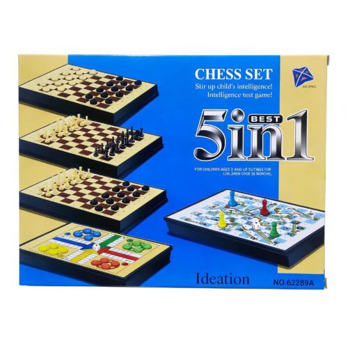 [CTRL & HOME] - 5-in-1 Foldable Board Game Set with Chess, Checkers, Ludo & Snakes and Ladders for Family and Kids