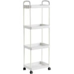 [CTRL & HOME] - 4-Tier Slim Rolling Storage Rack with Wheels, Narrow Plastic Utility Shelf Organizer for Bathroom, Kitchen, Laundry Room, Bedroom & Living Room, White, 32.5 × 21.5 × 97 cm - Image 6