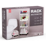 [CTRL & HOME] - 4-Tier Slim Rolling Storage Rack with Wheels, Narrow Plastic Utility Shelf Organizer for Bathroom, Kitchen, Laundry Room, Bedroom & Living Room, White, 32.5 × 21.5 × 97 cm
