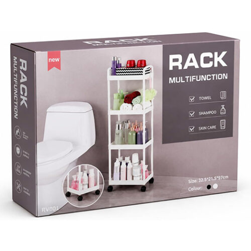 [CTRL & HOME] - 4-Tier Slim Rolling Storage Rack with Wheels, Narrow Plastic Utility Shelf Organizer for Bathroom, Kitchen, Laundry Room, Bedroom & Living Room, White, 32.5 × 21.5 × 97 cm
