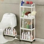 [CTRL & HOME] - 4-Tier Slim Rolling Storage Rack with Wheels, Narrow Plastic Utility Shelf Organizer for Bathroom, Kitchen, Laundry Room, Bedroom & Living Room, White, 32.5 × 21.5 × 97 cm - Image 5
