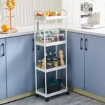 [CTRL & HOME] - 4-Tier Slim Rolling Storage Rack with Wheels, Narrow Plastic Utility Shelf Organizer for Bathroom, Kitchen, Laundry Room, Bedroom & Living Room, White, 32.5 × 21.5 × 97 cm - Image 4