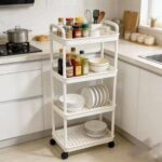 [CTRL & HOME] - 4-Tier Slim Rolling Storage Rack with Wheels, Narrow Plastic Utility Shelf Organizer for Bathroom, Kitchen, Laundry Room, Bedroom & Living Room, White, 32.5 × 21.5 × 97 cm - Image 3