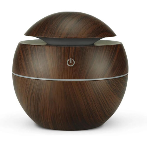 [CTRL & HOME] - Ultrasonic Aroma Humidifier, 200ml Mini Essential Oil Diffuser with Color Changing LED Light, Quiet Cool Mist Air Humidifier (Dark Brown, Ball-shaped (10.3 * 10.3cm))