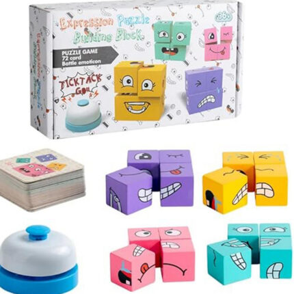 [CTRL & HOME] - Expression Puzzle Building Blocks Game for Kids, Face Matching Cube Game with 72 Challenge Cards and Bell, Educational Emotion Recognition Toy for Boys and Girls Ages 3+