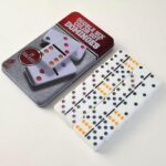 [CTRL & HOME] - Double Six Color Dot Dominoes Set, 28 Pieces Classic Domino Game with Colored Dots, Family Board Game in Metal Storage Tin Case (Black Storage Tin)