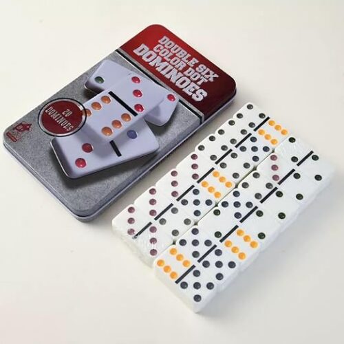 [CTRL & HOME] - Double Six Color Dot Dominoes Set, 28 Pieces Classic Domino Game with Colored Dots, Family Board Game in Metal Storage Tin Case (Black Storage Tin)