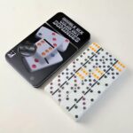 [CTRL & HOME] - Double Six Color Dot Dominoes Set, 28 Pieces Classic Domino Game with Colored Dots, Family Board Game in Metal Storage Tin Case (Black Storage Tin) - Image 2