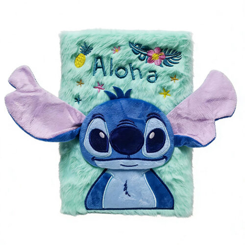 [CTRL & HOME] - A5 Plush Cover Notebook with Cute 3D Ears, Soft Cartoon Journal, Portable Diary Notebook for Kids and Gifts (Stitch)